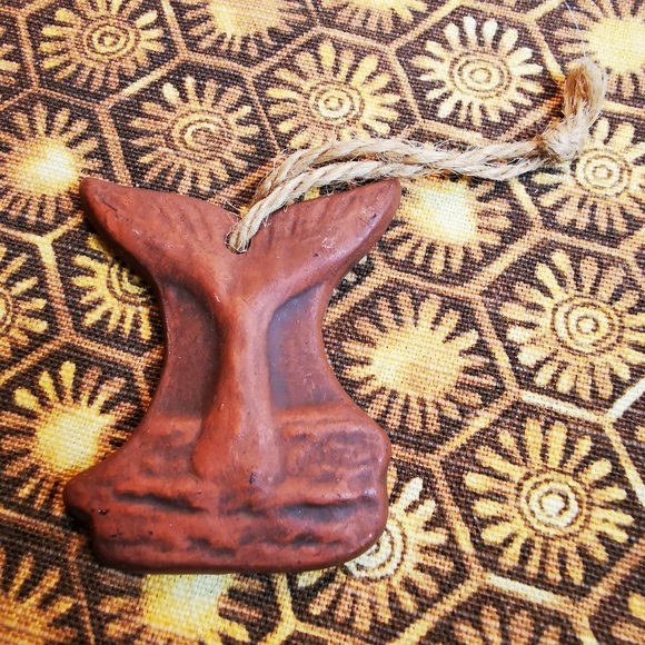 PEI Red Clay Pottery Handcrafted Whale Tail Ornament - Picture 3 of 11